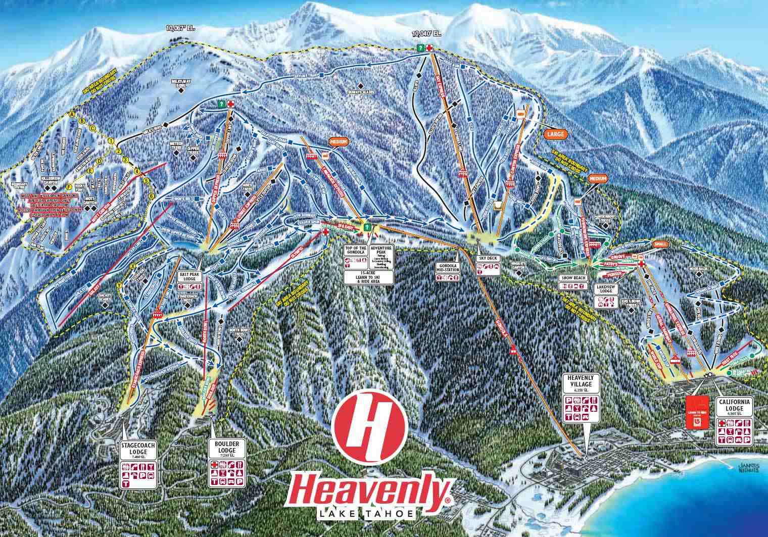 Heavenly Ski Area Trail Map, Lake Tahoe