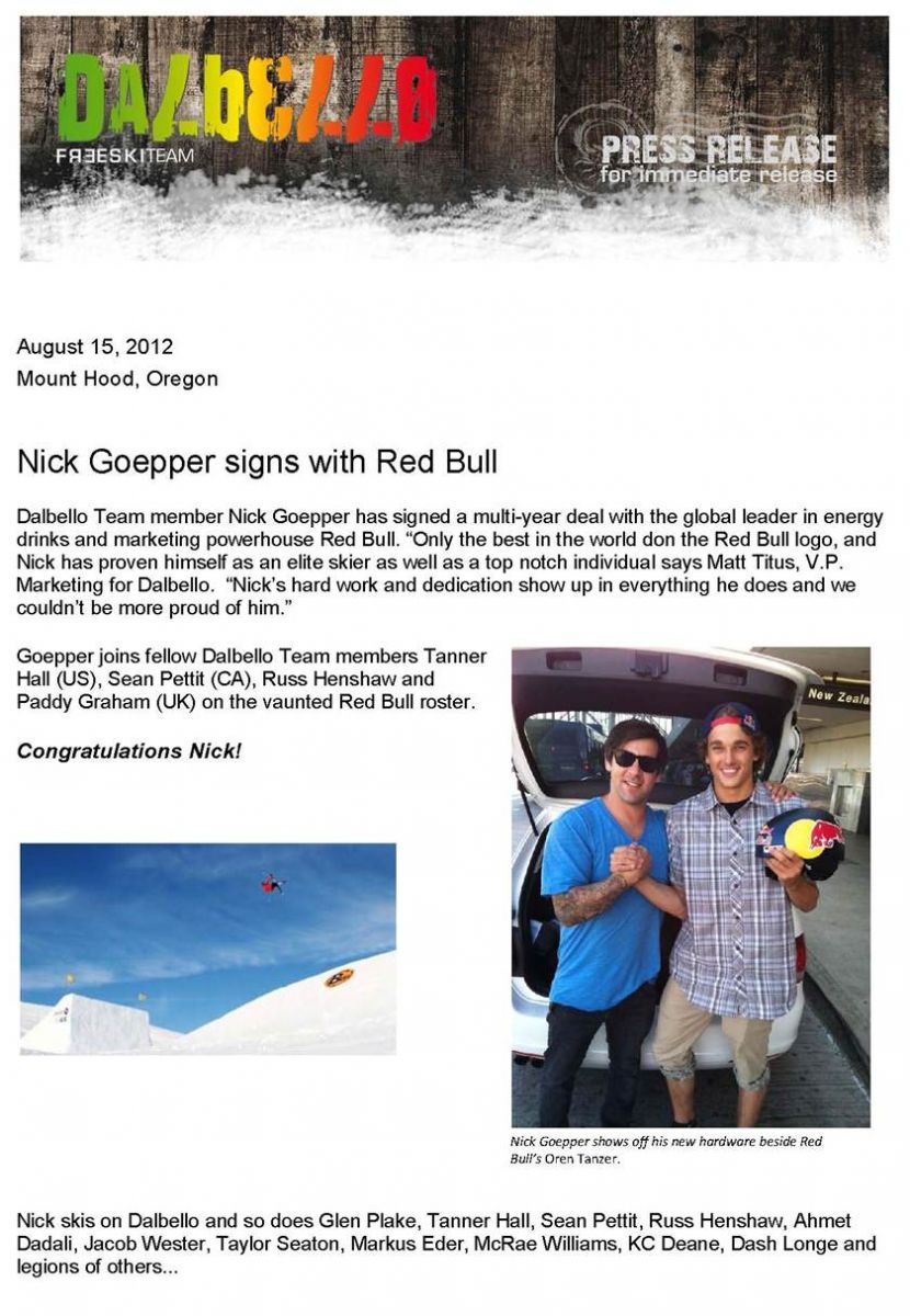 Nick Goepper signs with Red Bull, Sponsors