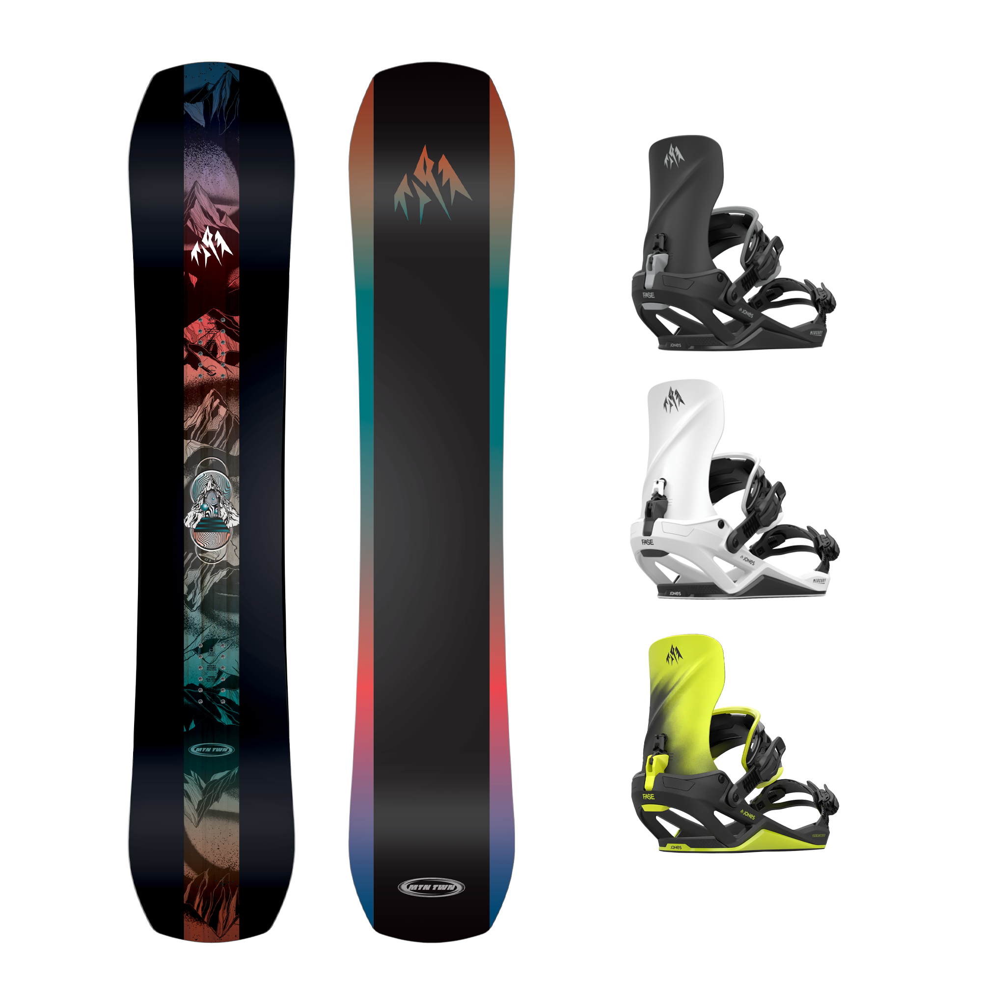 Jones Mountain Twin Snowboard + Jones Mercury FASE Binding Package