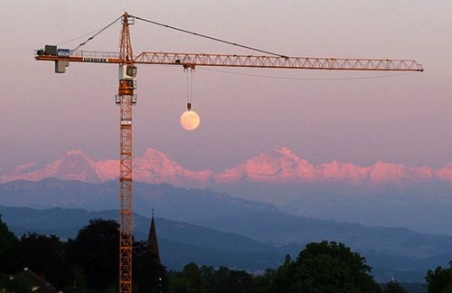 Crane moving the moon