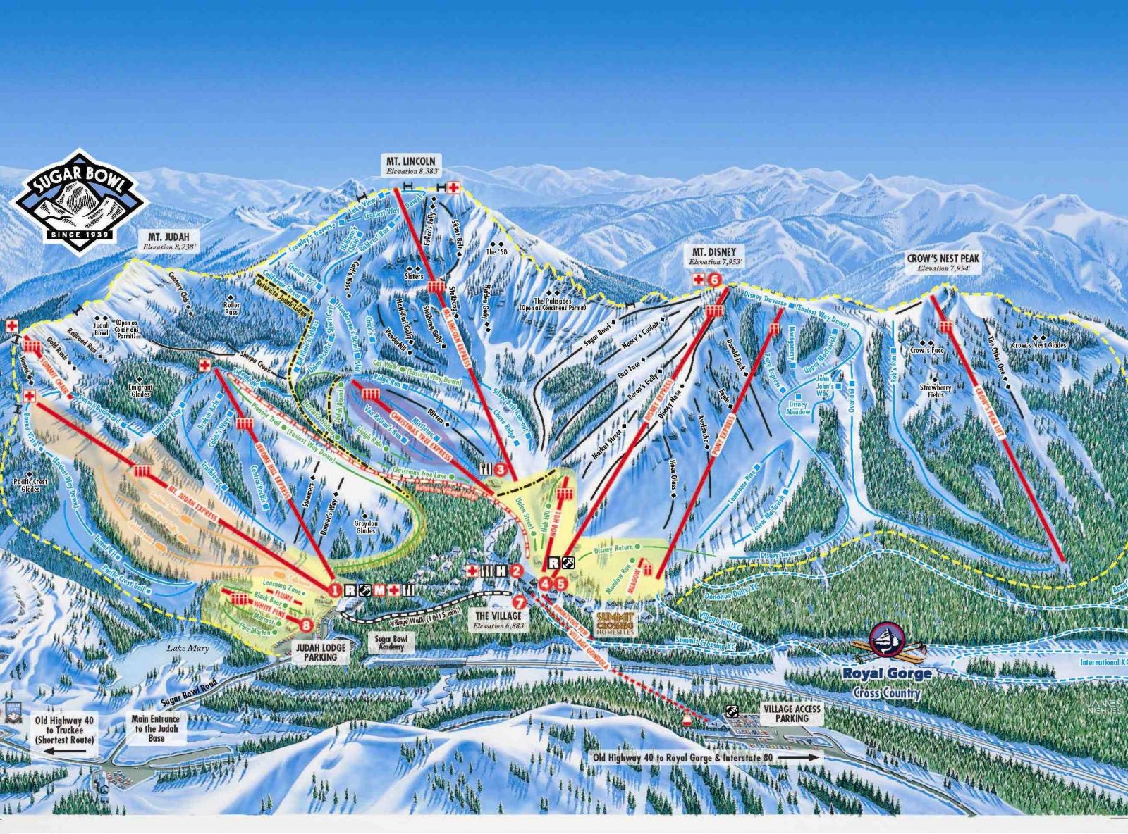 Sugar Bowl Ski Area Trail Map, Lake Tahoe