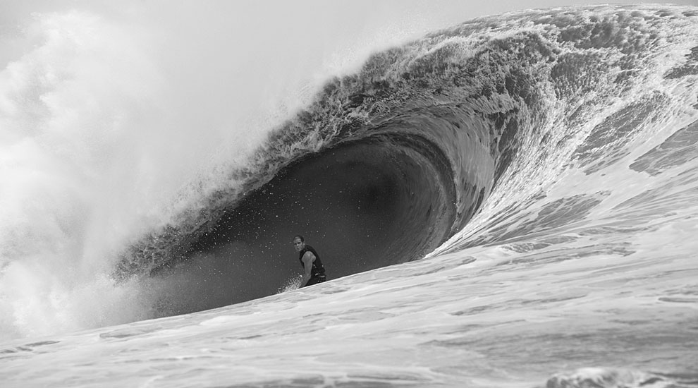 Surfing Hurricane Sandy Black and White Photo